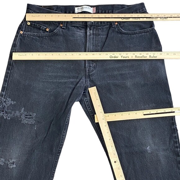 Levis 505 Black Denim Regular Fit Jeans Pants 38 x 32 Distressed - Picture 7 of 16